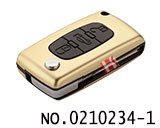 标致汽车3键遥控折叠匙铝合金壳（金色/0536/HU83）